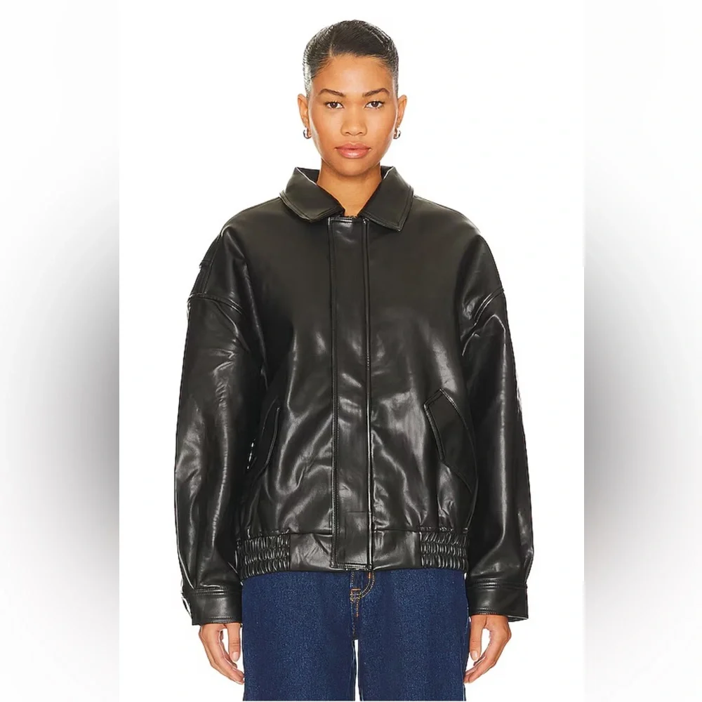 New Lioness Black Leather Bomber Jacket - Picture 2 of 7
